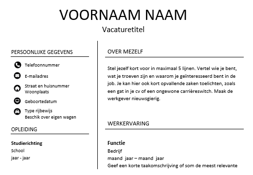 cv sjabloon simpel zwart